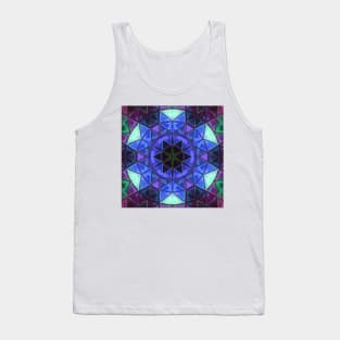 Mosaic Kaleidoscope Flower Blue Teal and Purple Tank Top